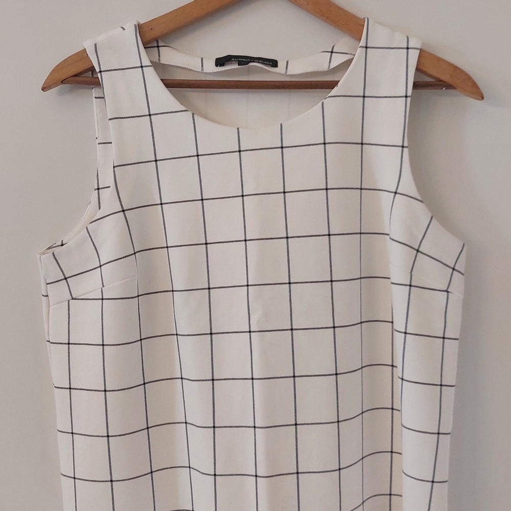 Amanda + Chelsea Windowpane Sleeveless Shell Tank Top Size L